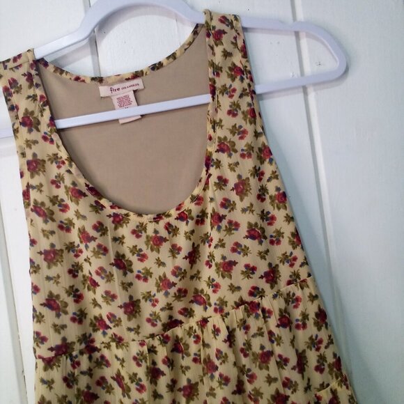 Fire Los Angeles Dress Women M Sleeveless Ruffles Flowing Floral Tan Red - Picture 6 of 14